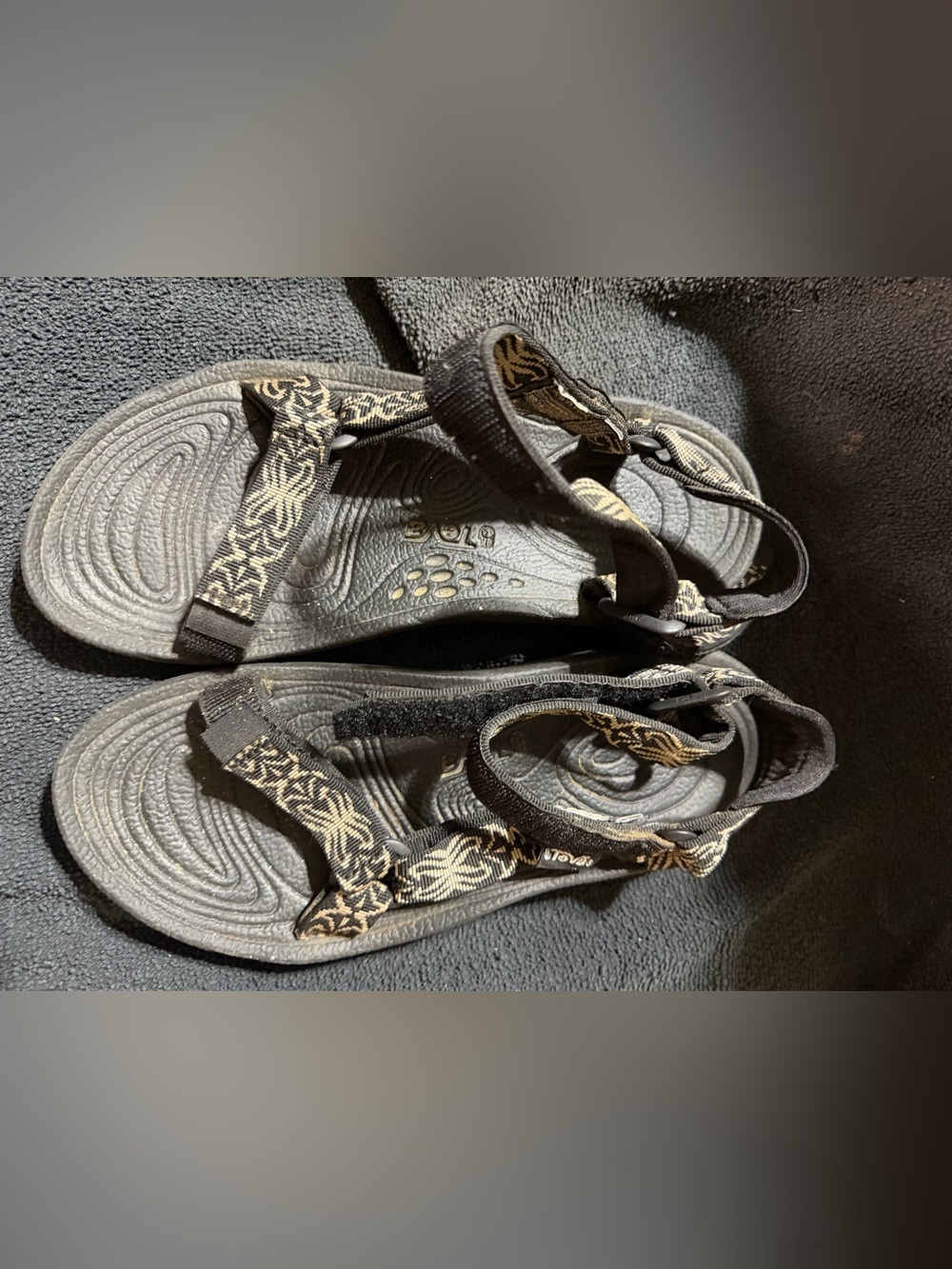 Teva Women's Black Sandals with Cream Patterned Straps